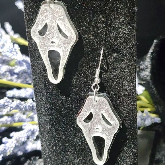 Silver Ghost Face Earrings - Picture 2 of 4